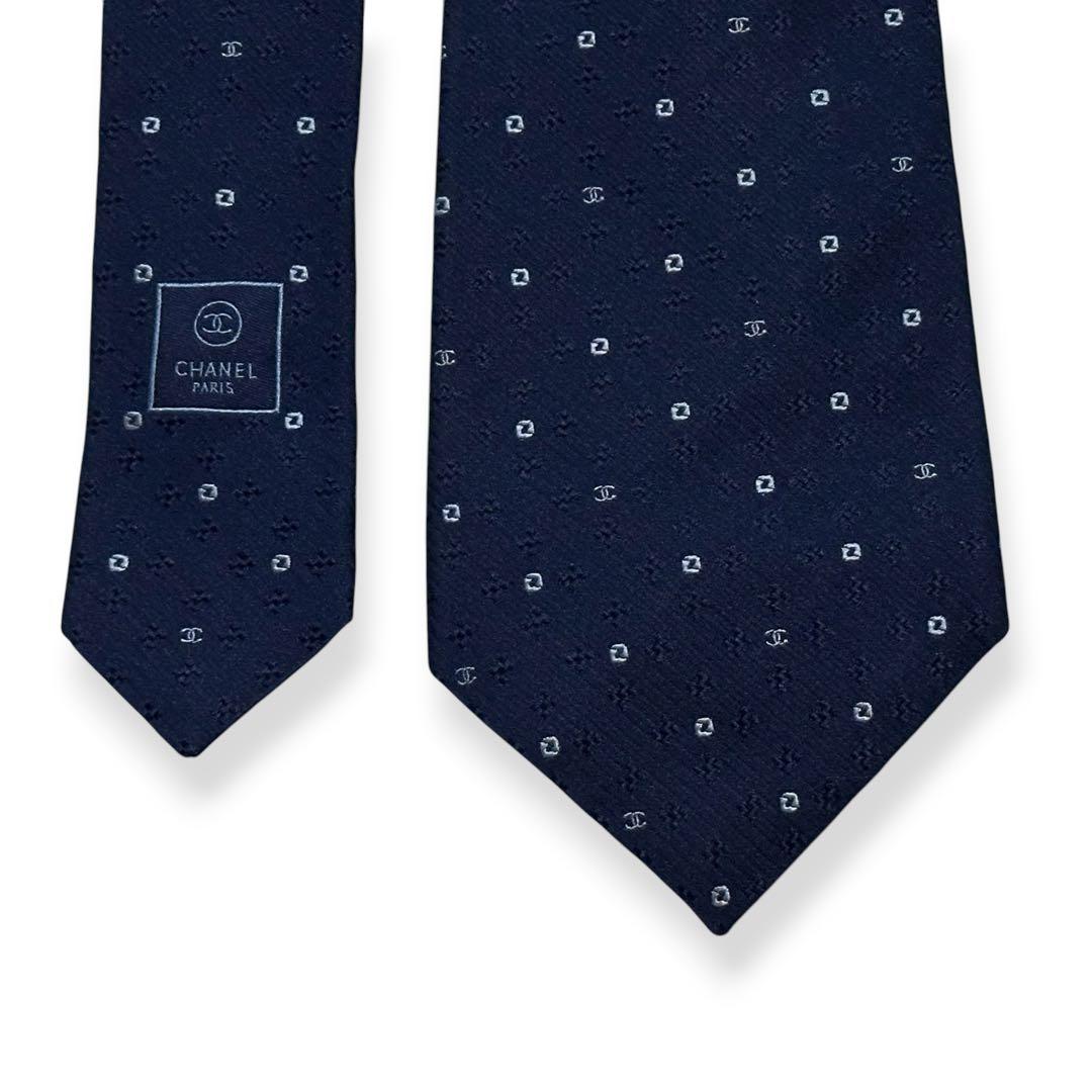 良品✨CHANEL ネクタイ　シャネル ココマーク　ジャガード　ネイビー