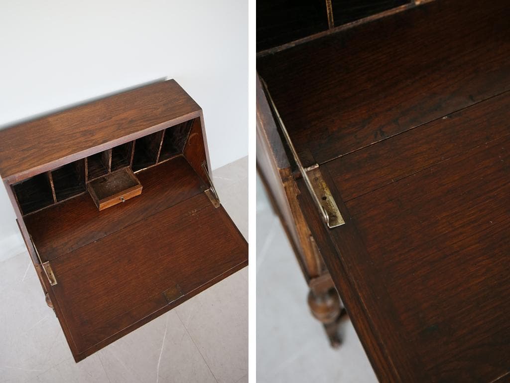 英国アンティーク木製ライティングビューロー/勉強机デスク/テーブル(91-65)