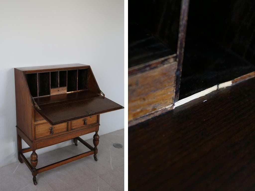 英国アンティーク木製ライティングビューロー/勉強机デスク/テーブル(91-65)