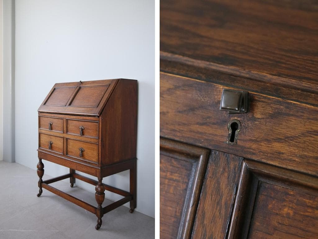 英国アンティーク木製ライティングビューロー/勉強机デスク/テーブル(91-65)