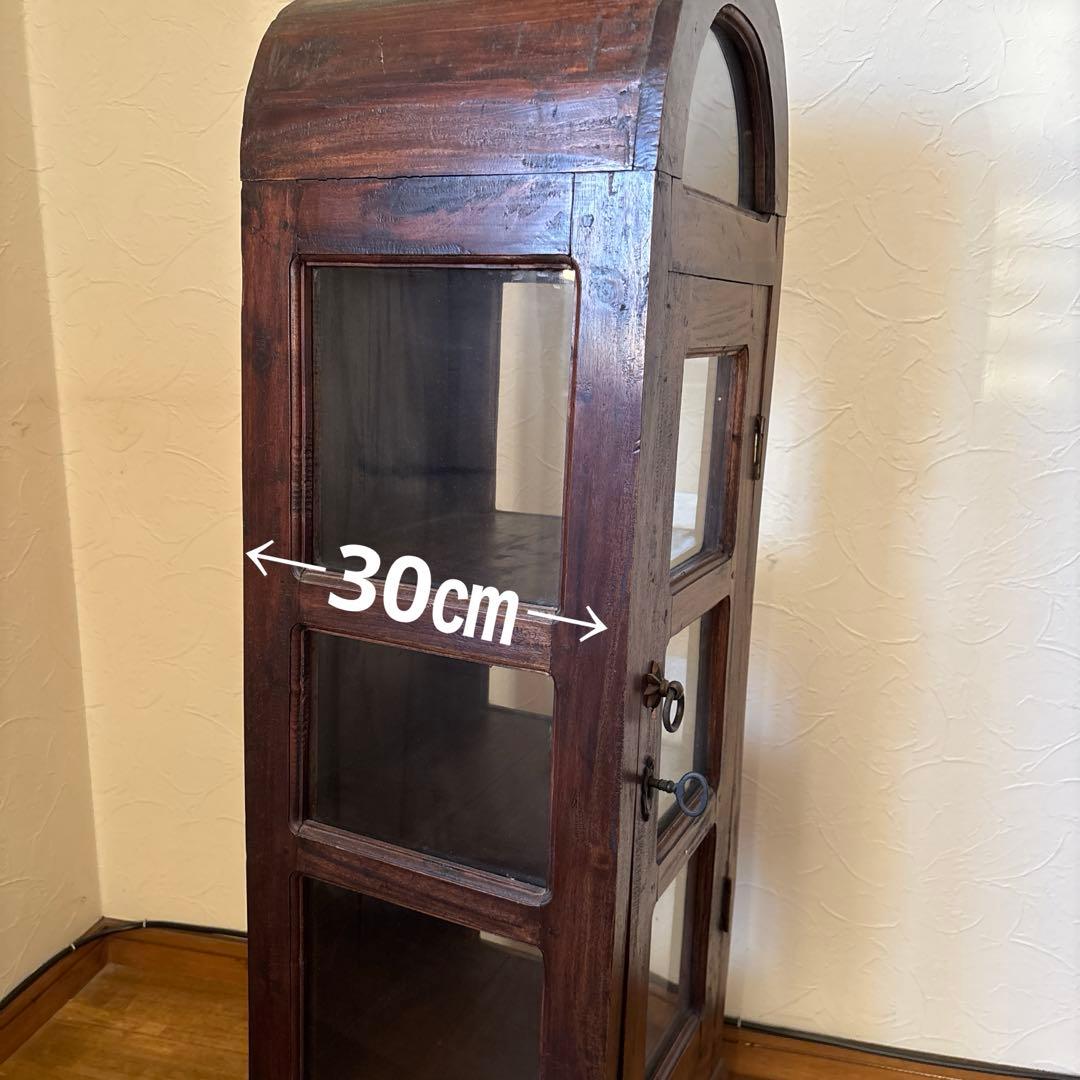 訳あり　アジアンアンティーク　バリ島のキュリオケース　ガラスキャビネット　本棚