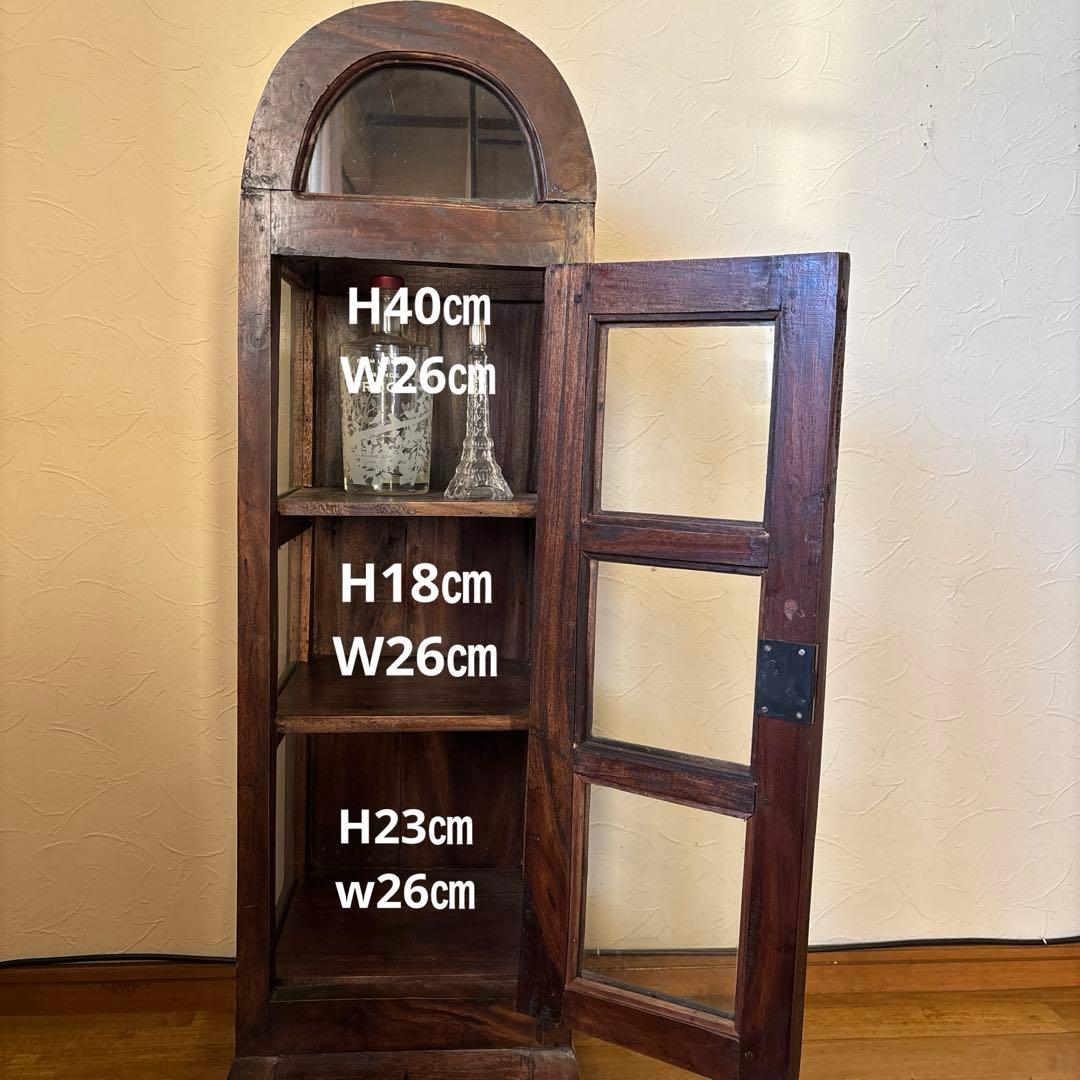 訳あり　アジアンアンティーク　バリ島のキュリオケース　ガラスキャビネット　本棚
