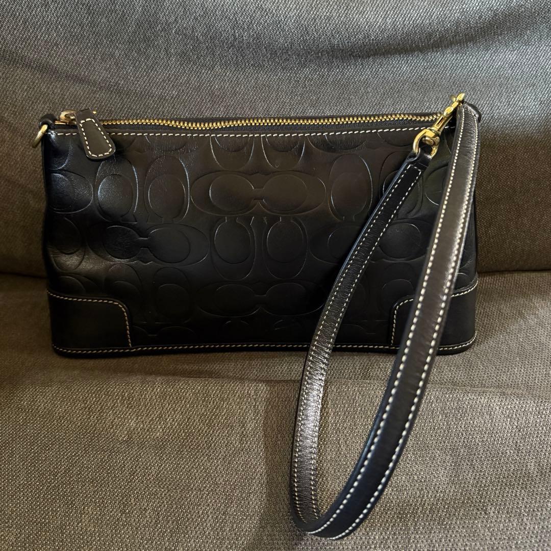 【COACH 】レザーワンショルダーバッグシグネチャーアクセサリーポーチ黒y2k