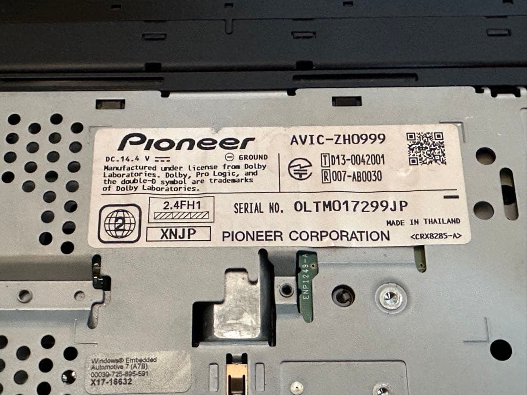 カロッツェリアAVIC-ZH0999 2017年