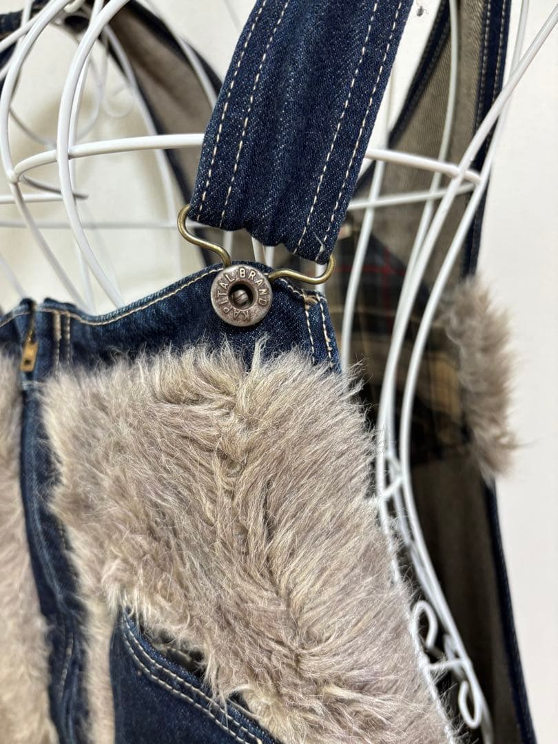 キャピタル KAPITAL ファーとデニムのサロペット　オーバーオール