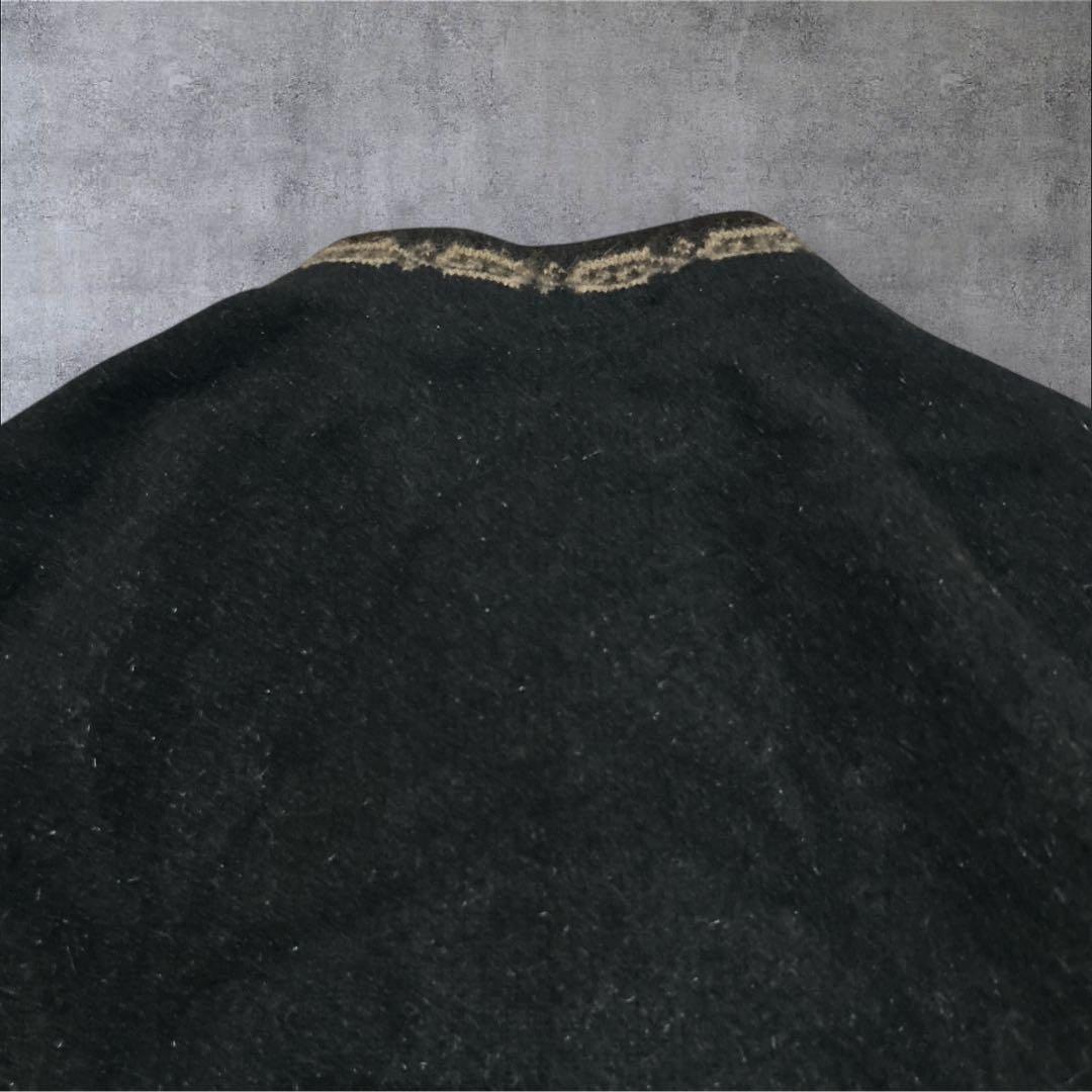 NZ製 ポッサム×メリノウール ニットジャンパー 黒 民族柄　軽量　XL