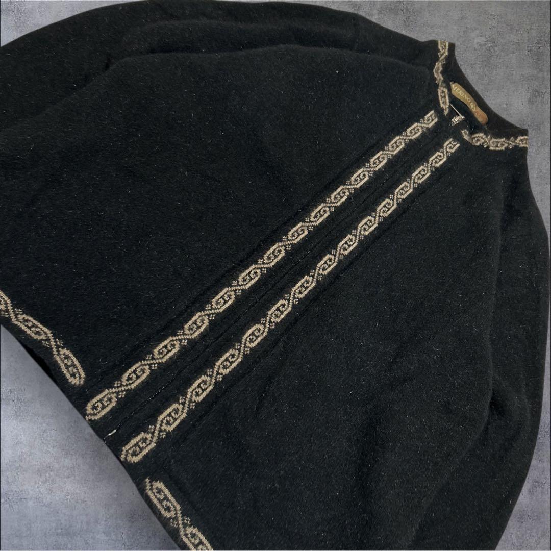 NZ製 ポッサム×メリノウール ニットジャンパー 黒 民族柄　軽量　XL