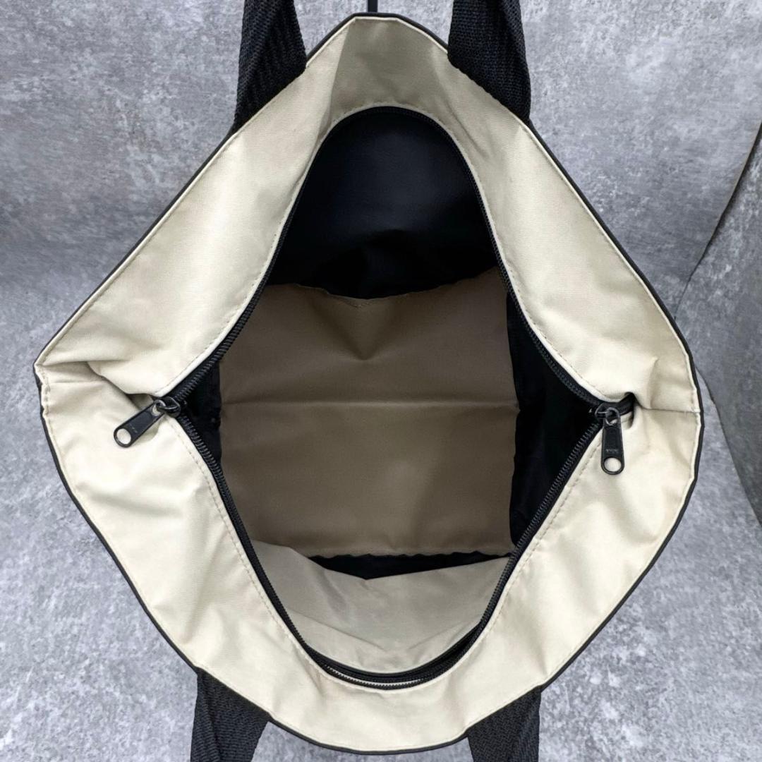 美品　エルベシャプリエ　Nライン　舟形トート　バイカラー　ブラック×ベージュ