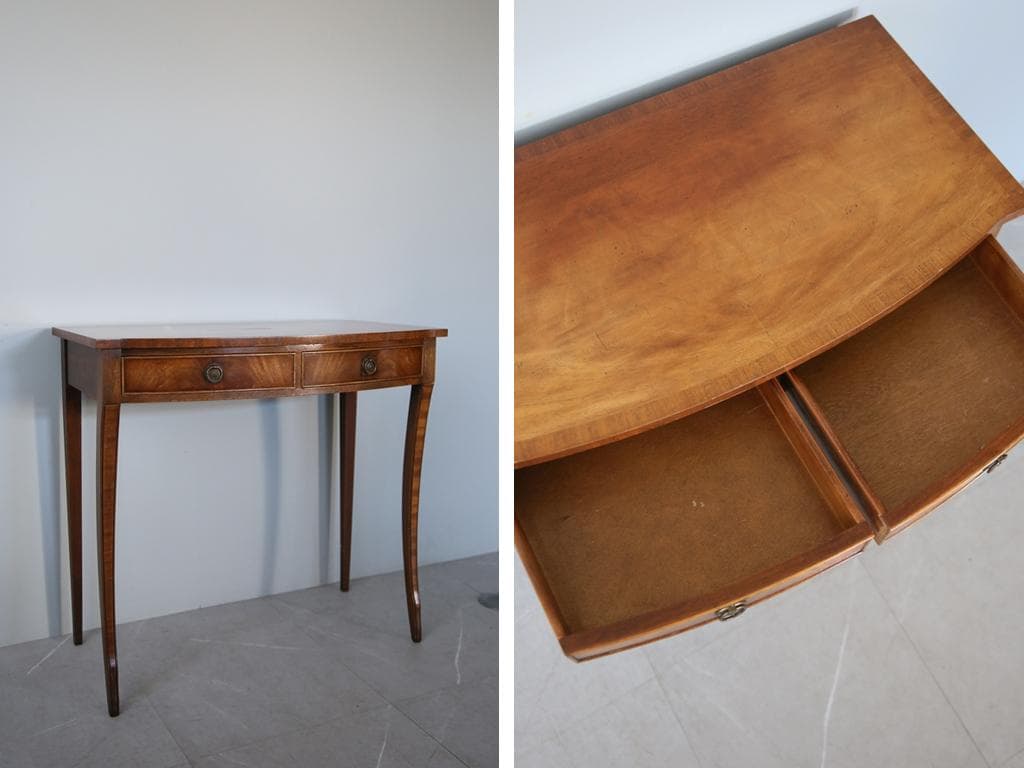 英国アンティーク木製デスク/勉強机/テーブル/飾り棚/オフィス事務(91-41)