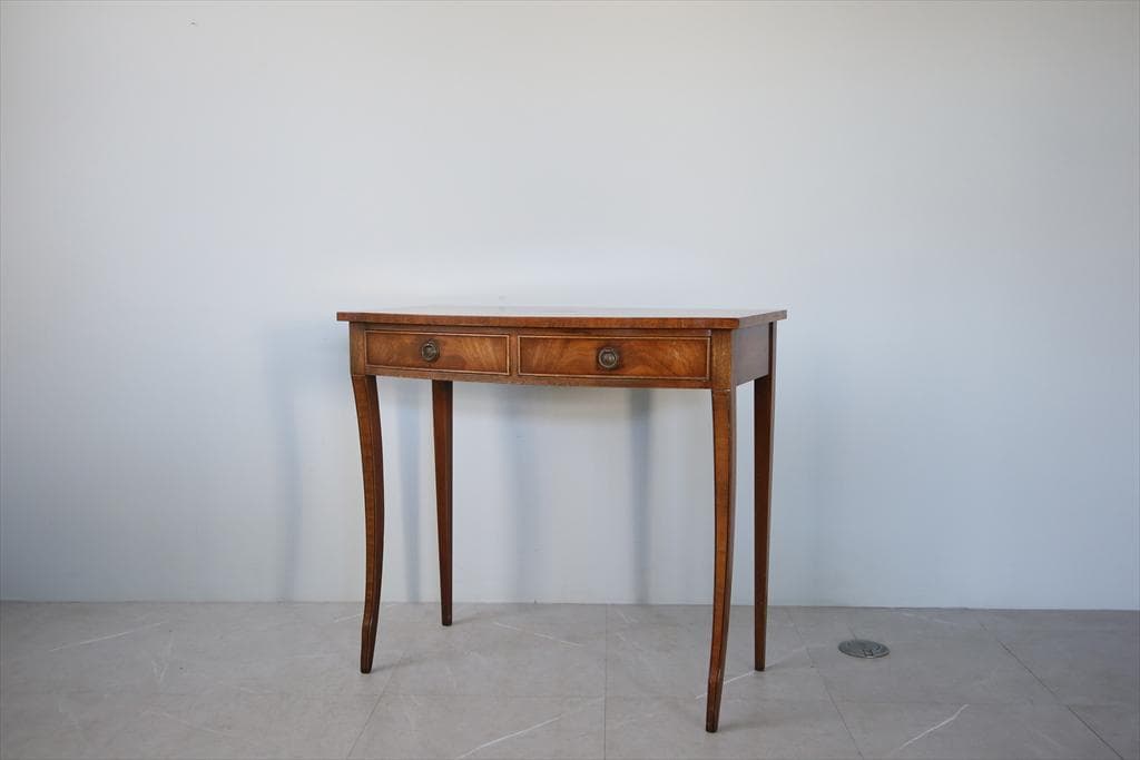 英国アンティーク木製デスク/勉強机/テーブル/飾り棚/オフィス事務(91-41)