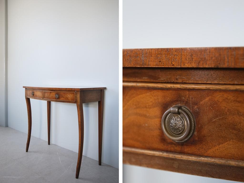 英国アンティーク木製デスク/勉強机/テーブル/飾り棚/オフィス事務(91-41)