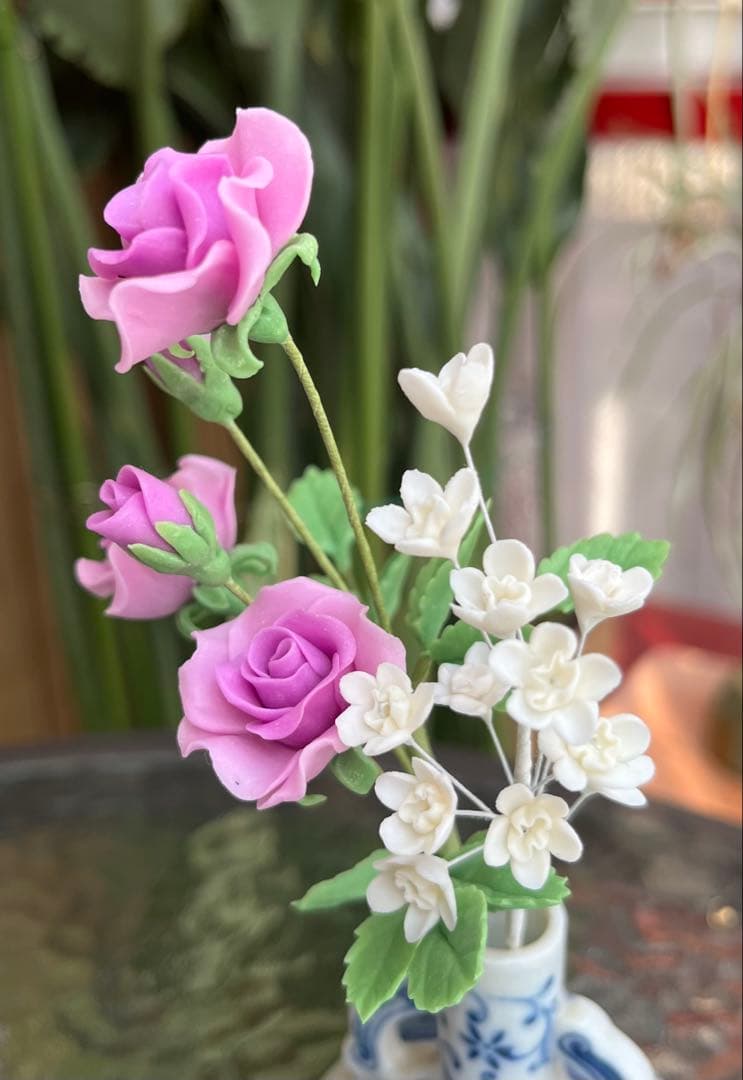 スプレーバラとカスミソウ（8組）　クレイフラワー　樹脂粘土　ハンドメイド