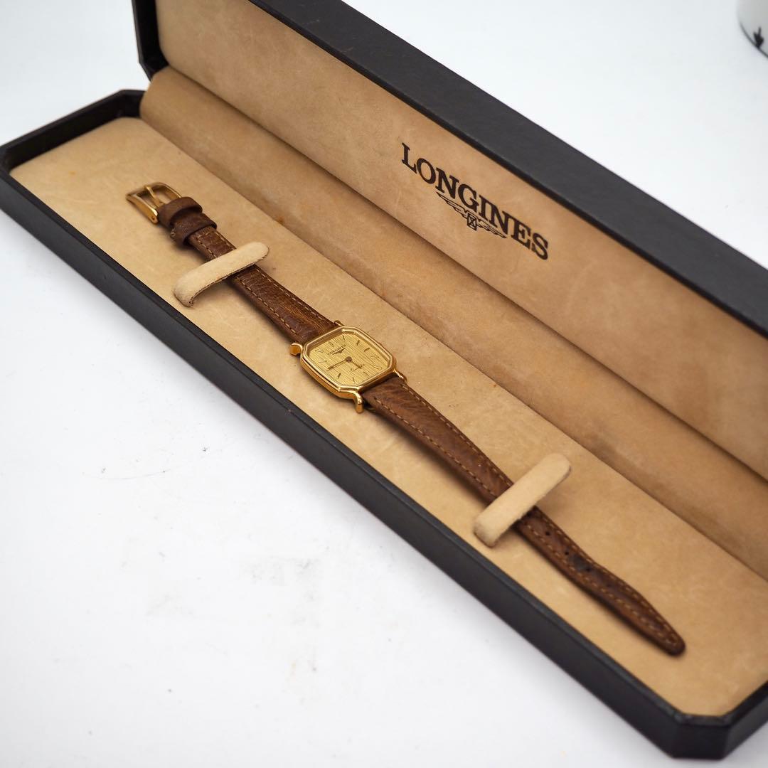 122 稼働 LONGINES 時計 ゴールド　レディース　箱付き　スクエア