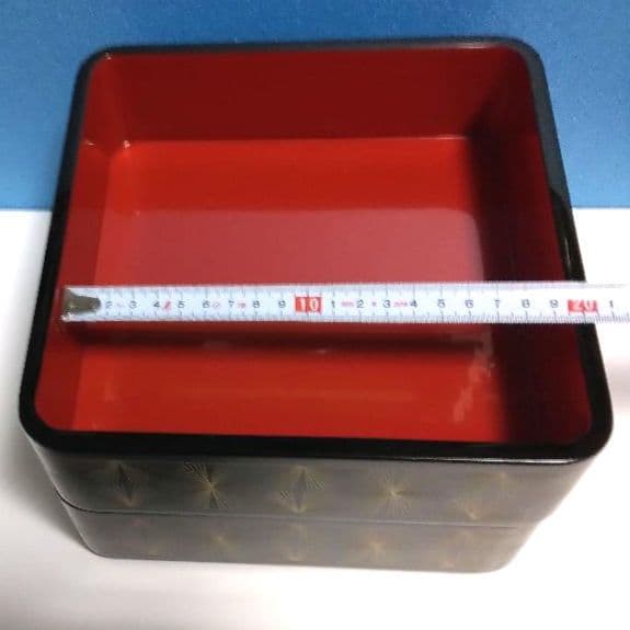 輪島塗 6.5寸二段重箱 布着本堅地　沈金 亀甲松葉 美品