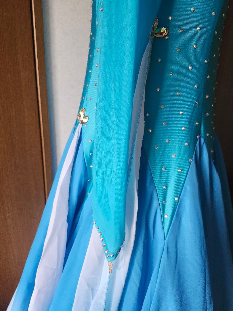 社交ダンス ドレス パーティー 水色 グラデーション スタンダード モダン XL