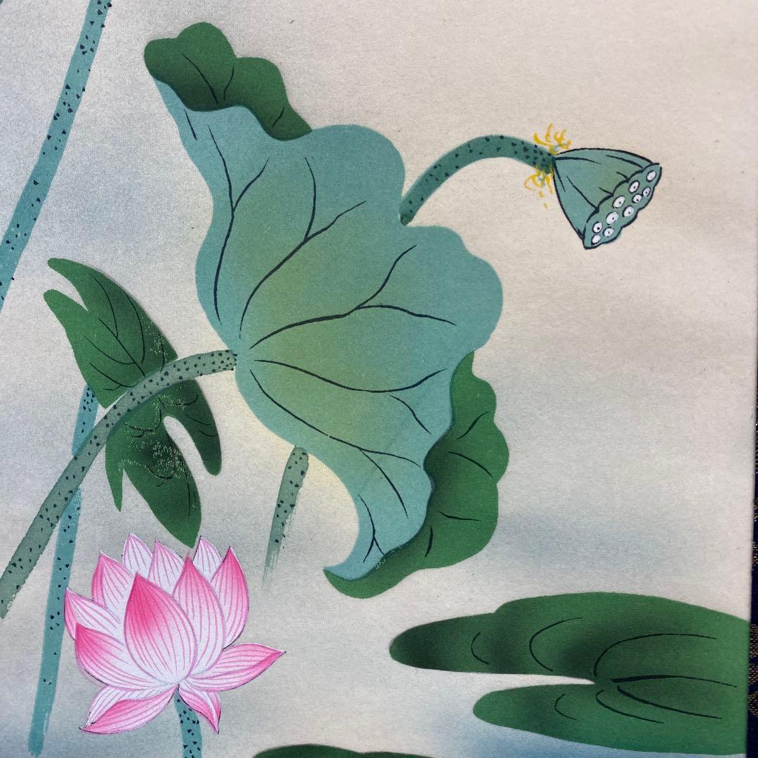 美品 掛け軸 悠堂作 蓮花二幅対 共箱 仏画 年中掛け