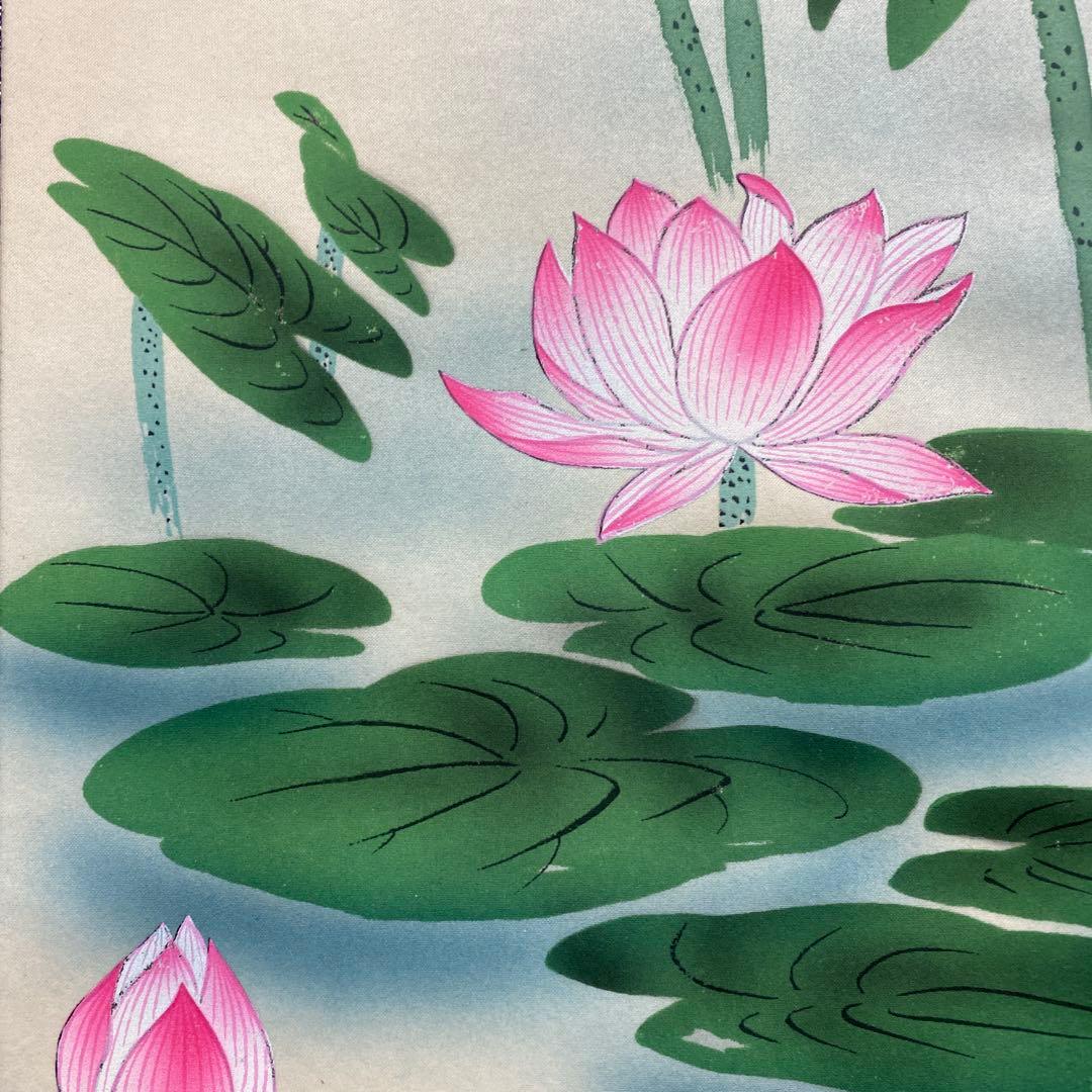 美品 掛け軸 悠堂作 蓮花二幅対 共箱 仏画 年中掛け