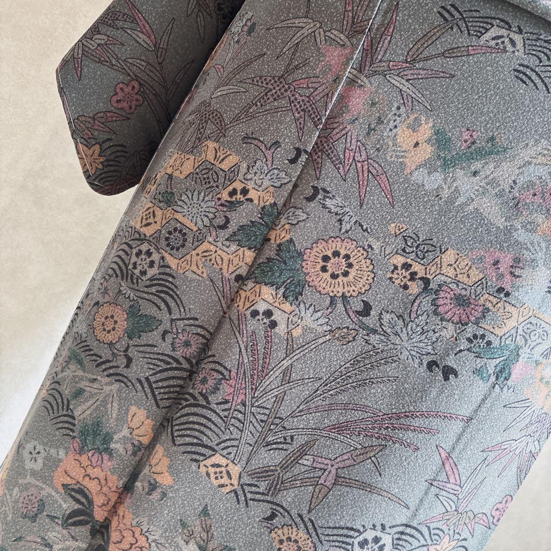 小紋　フルセット　着物　正絹　しつけ糸付き　草花　大人の洒落　普段着物　J7