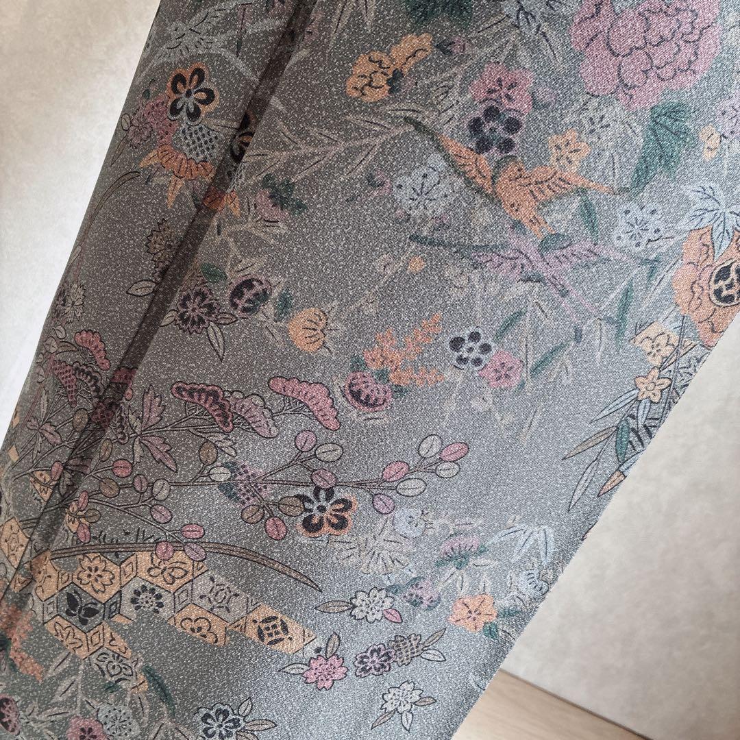 小紋　フルセット　着物　正絹　しつけ糸付き　草花　大人の洒落　普段着物　J7