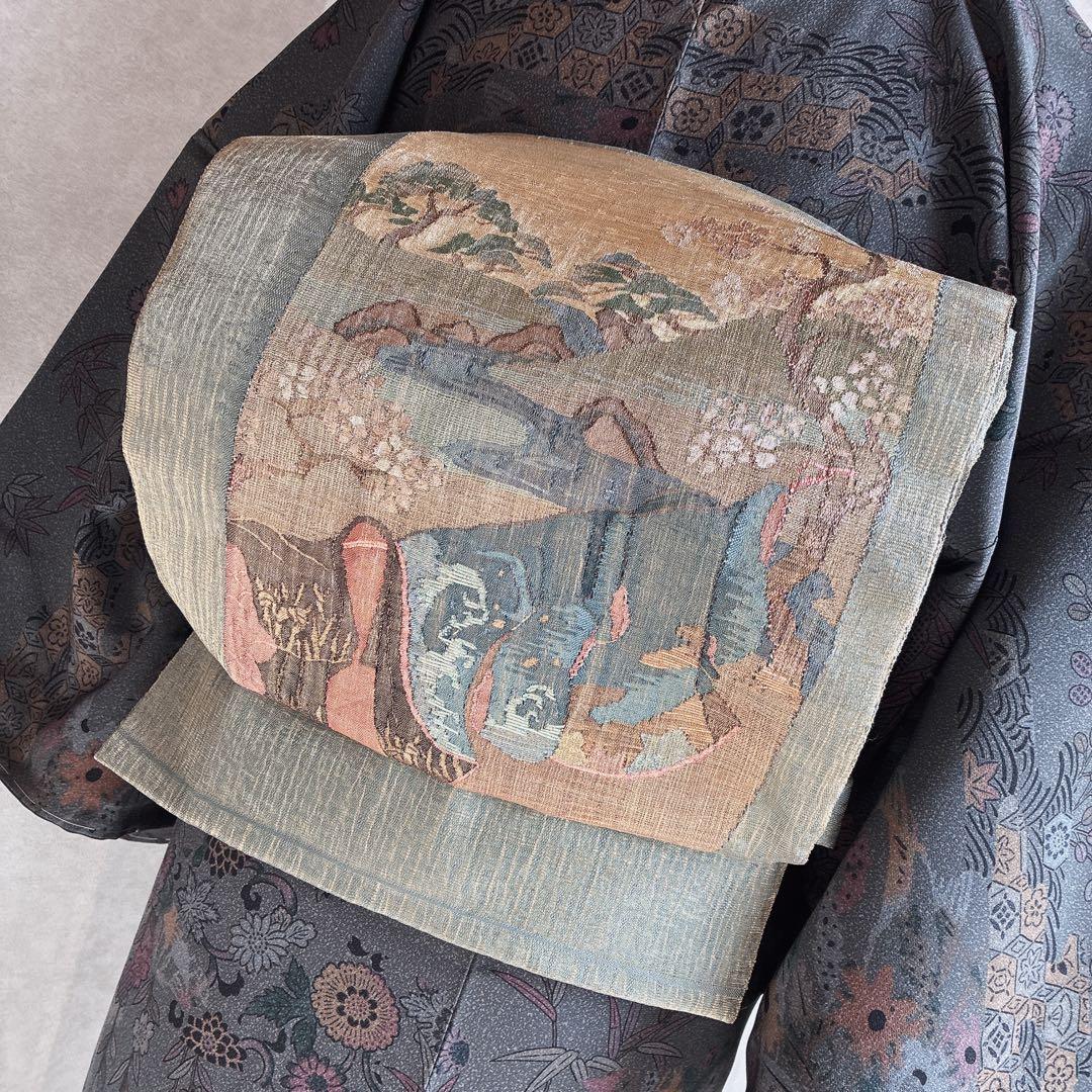 小紋　フルセット　着物　正絹　しつけ糸付き　草花　大人の洒落　普段着物　J7