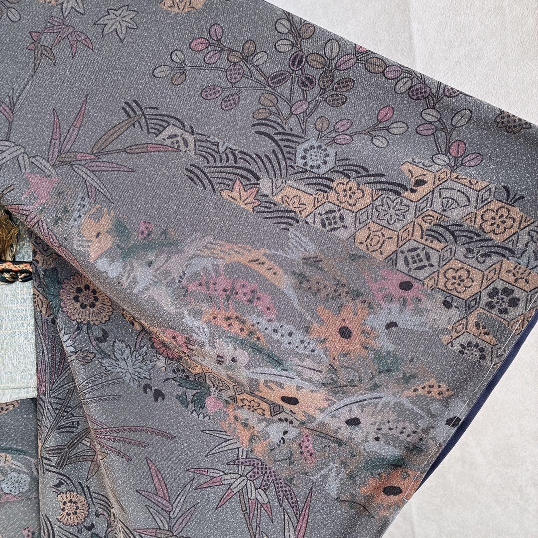 小紋　フルセット　着物　正絹　しつけ糸付き　草花　大人の洒落　普段着物　J7