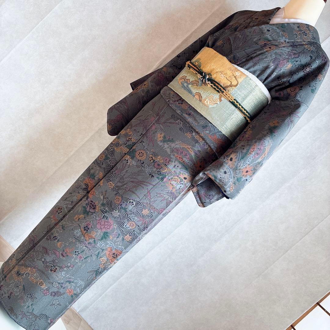 小紋　フルセット　着物　正絹　しつけ糸付き　草花　大人の洒落　普段着物　J7