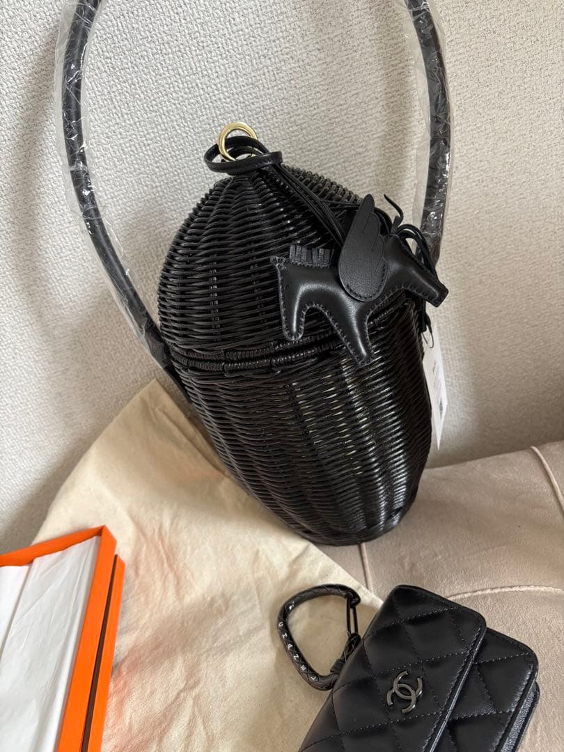 jingle どんぐりラタンバッグ　girlish カゴバック　ブラック