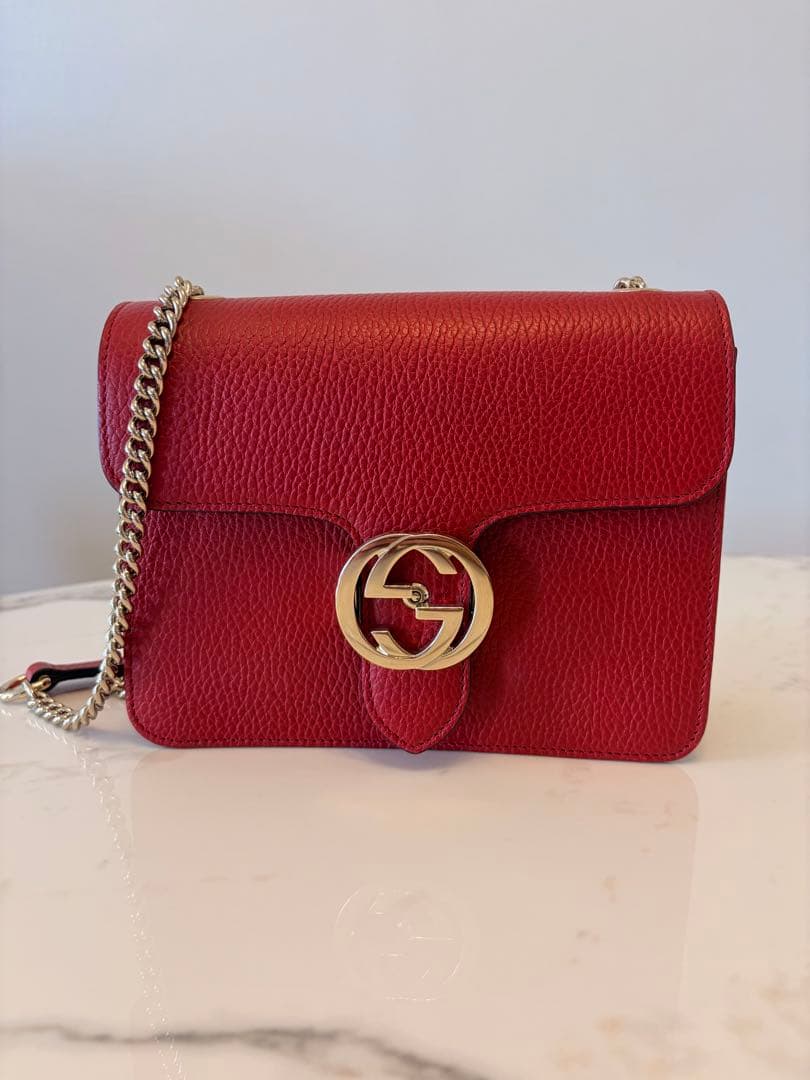 極美品✨GUCCI インターロッキング チェーンショルダーバッグ レッド