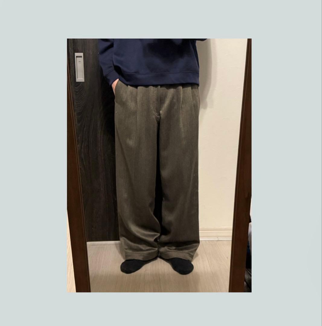【デッドストック】 90s 織柄 杢糸 ツータック ウール ワイドスラックス