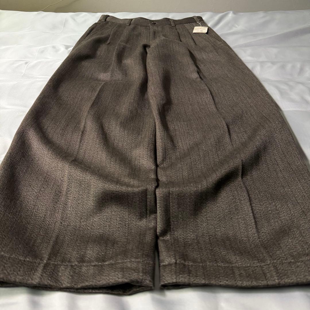【デッドストック】 90s 織柄 杢糸 ツータック ウール ワイドスラックス