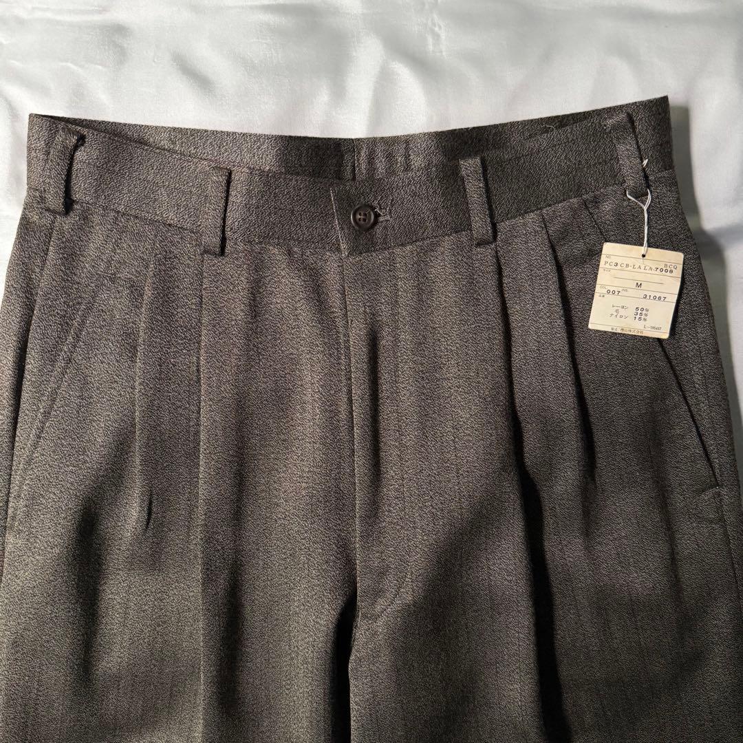 【デッドストック】 90s 織柄 杢糸 ツータック ウール ワイドスラックス