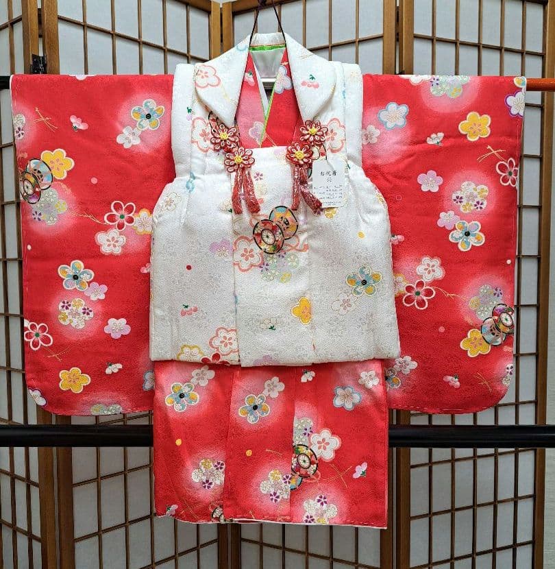 【七五三】三つ身・長襦袢・被布コート・髪飾り・巾着・草履　6点セット★足袋付き★