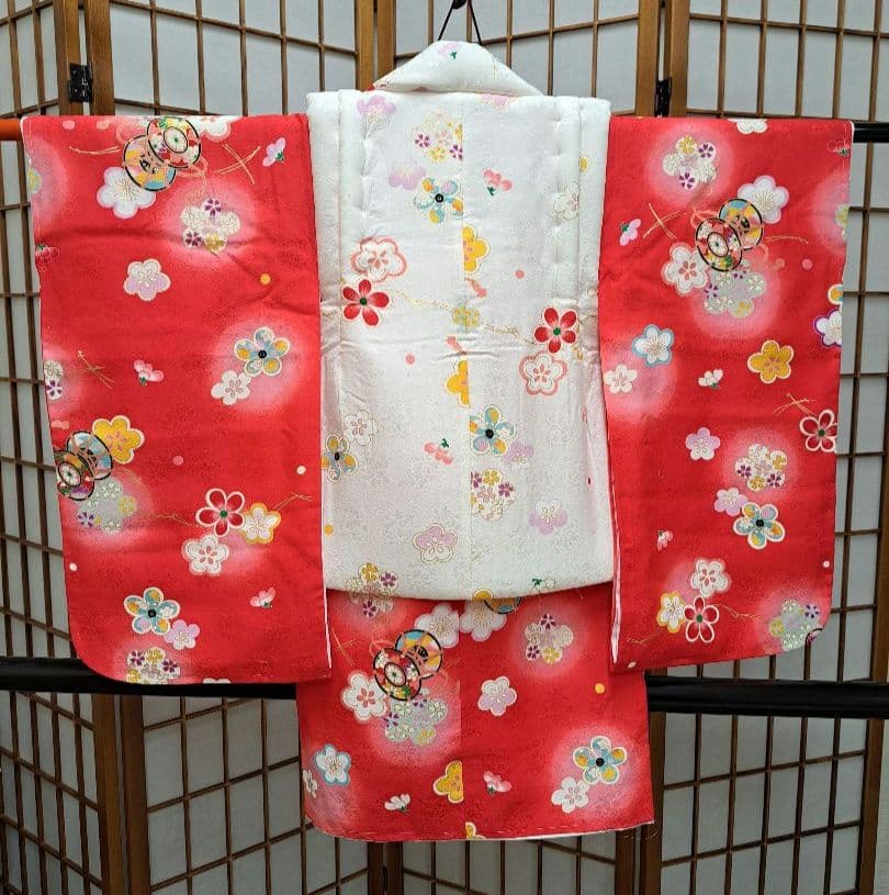 【七五三】三つ身・長襦袢・被布コート・髪飾り・巾着・草履　6点セット★足袋付き★