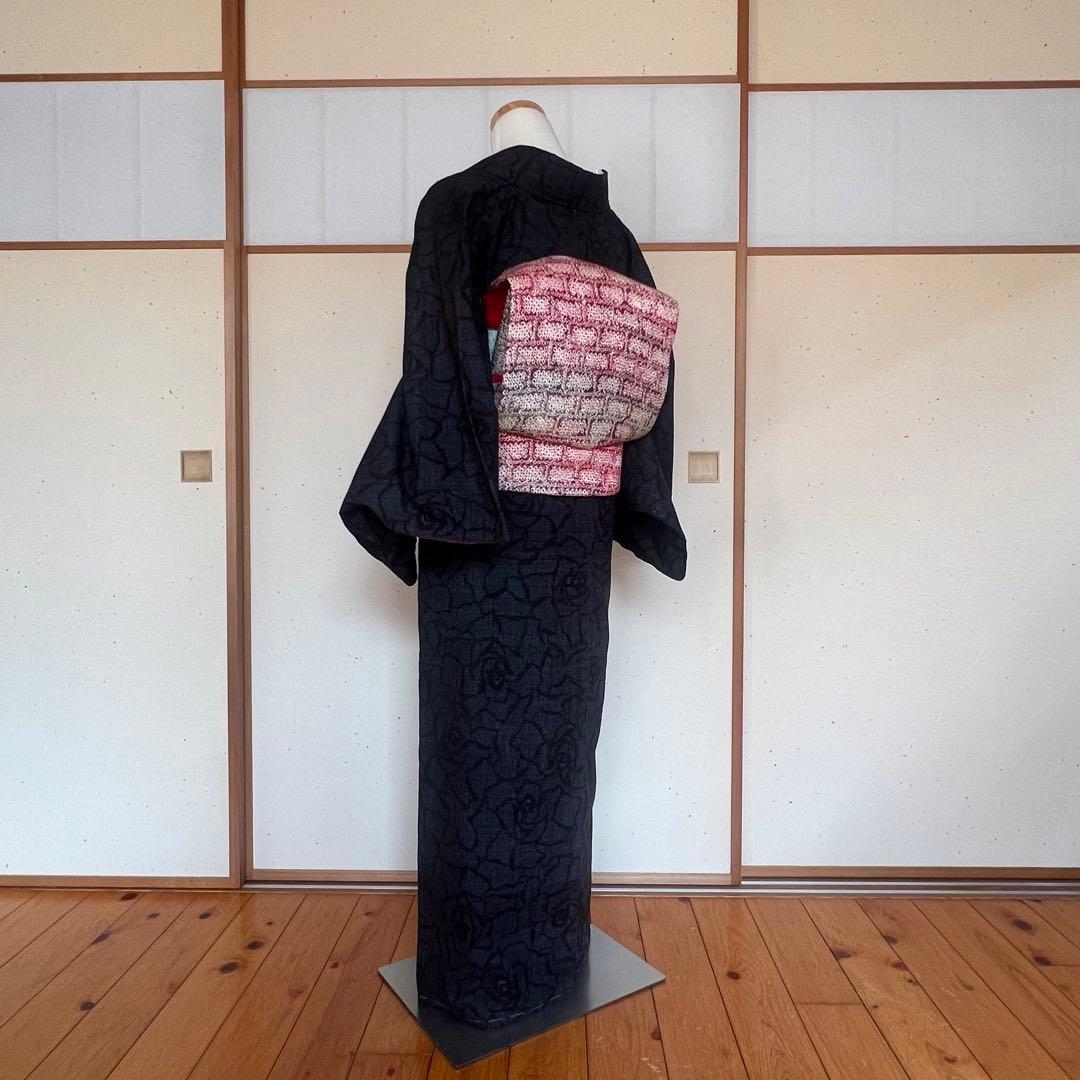 本場結城紬 袷 バラ 亀甲 総詰め 正絹