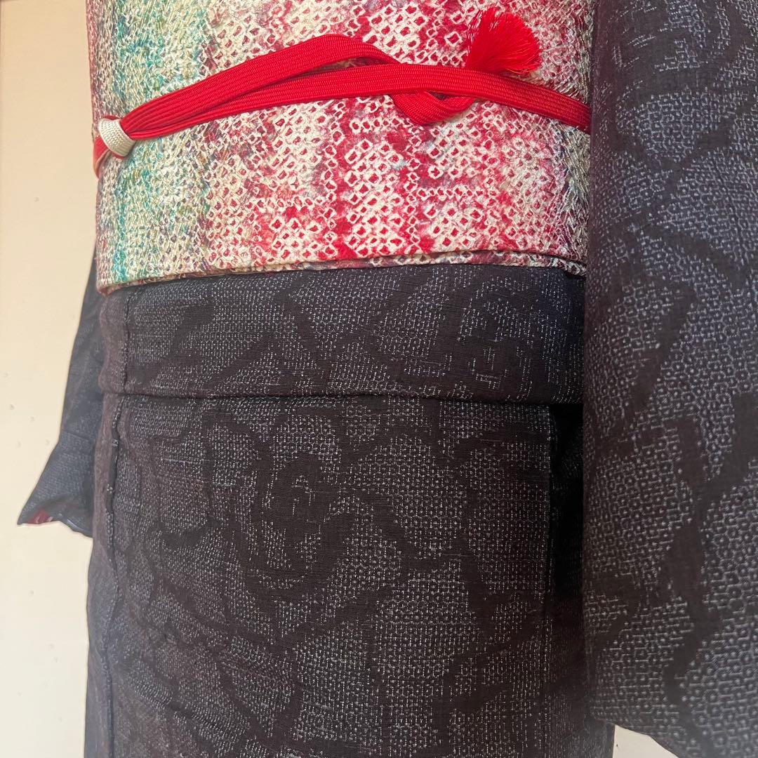 本場結城紬 袷 バラ 亀甲 総詰め 正絹