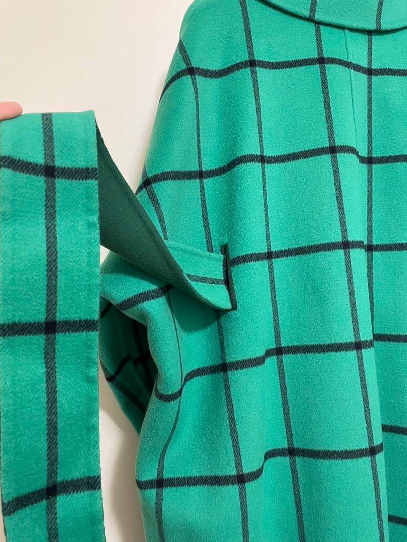 drawer ドロワー　緑 チェック チェスターコート ベルト付き　36