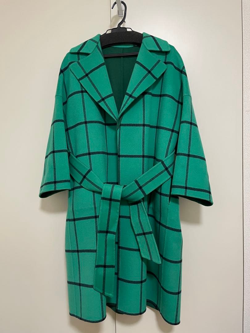 drawer ドロワー　緑 チェック チェスターコート ベルト付き　36