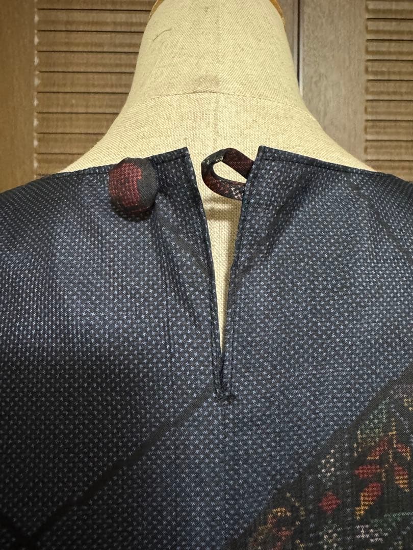 本場大島紬 ロングワンピース たっぷりギャザー 証紙