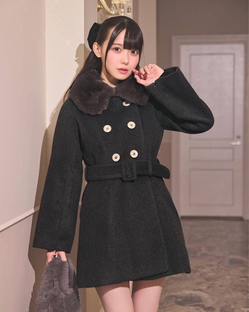 【即日発送】michellMacaron ケープファーコート ダークグレー