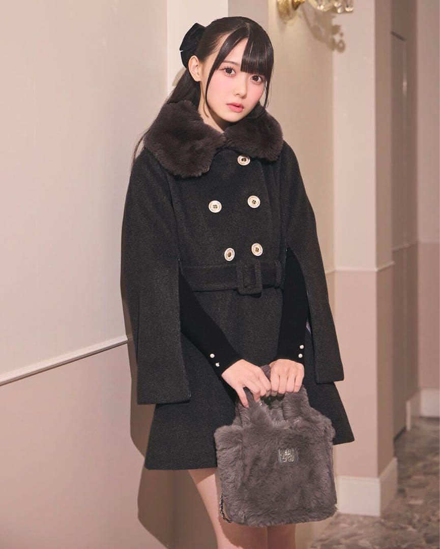 【即日発送】michellMacaron ケープファーコート ダークグレー