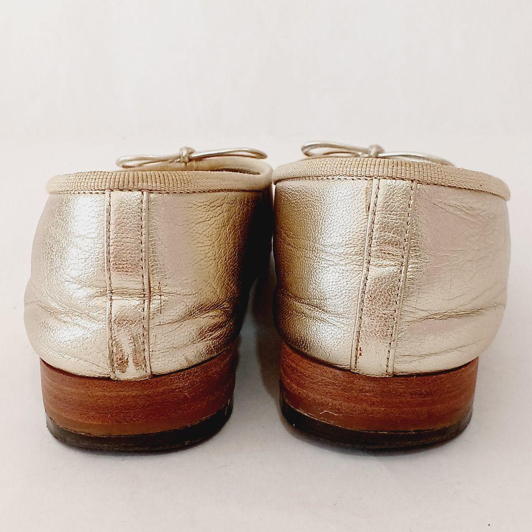 シャネル バレエシューズ ココマーク リボン フラットシューズ ゴールド