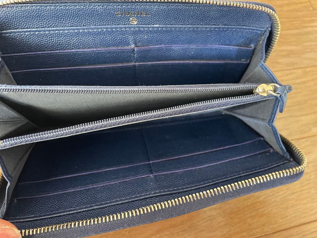 美品　CHANEL シャネル　カメリア　長財布　希少　ネイビーブルー　ウォレット