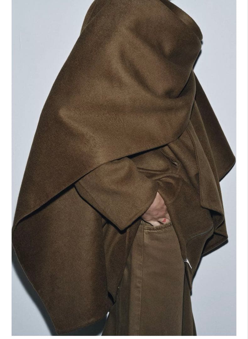新品 ZW COLLECTION ケープディテールウールコート M カーキ