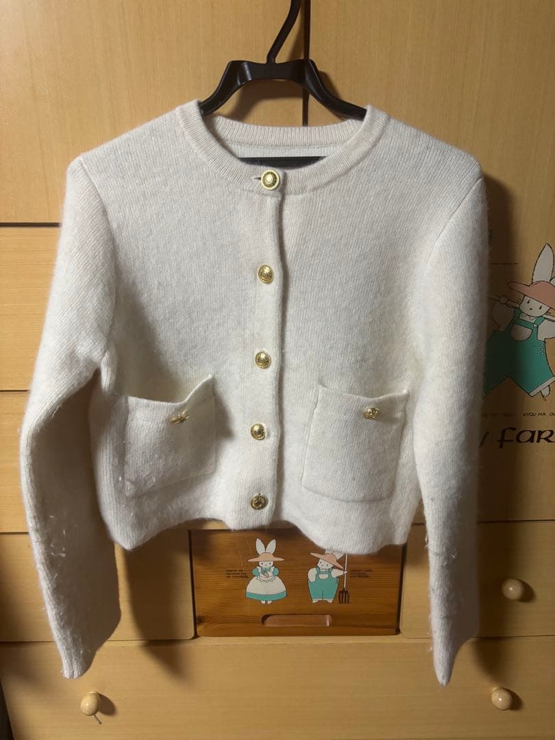 ラクーンブレンドノーカラーニットジャケット