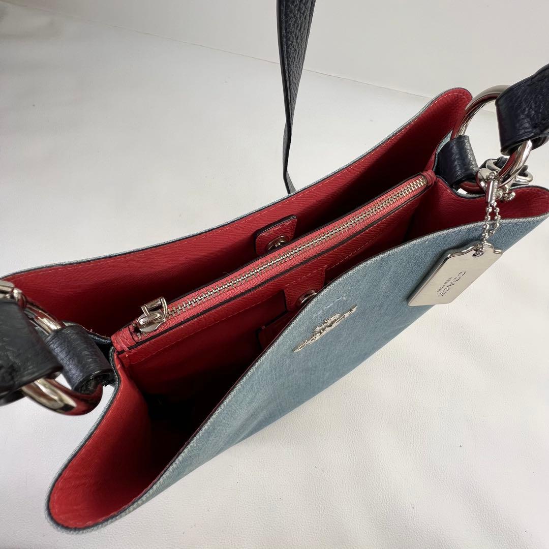 【2way✨デニム】COACH モリーバケット ショルダーバッグ レザー ブルー