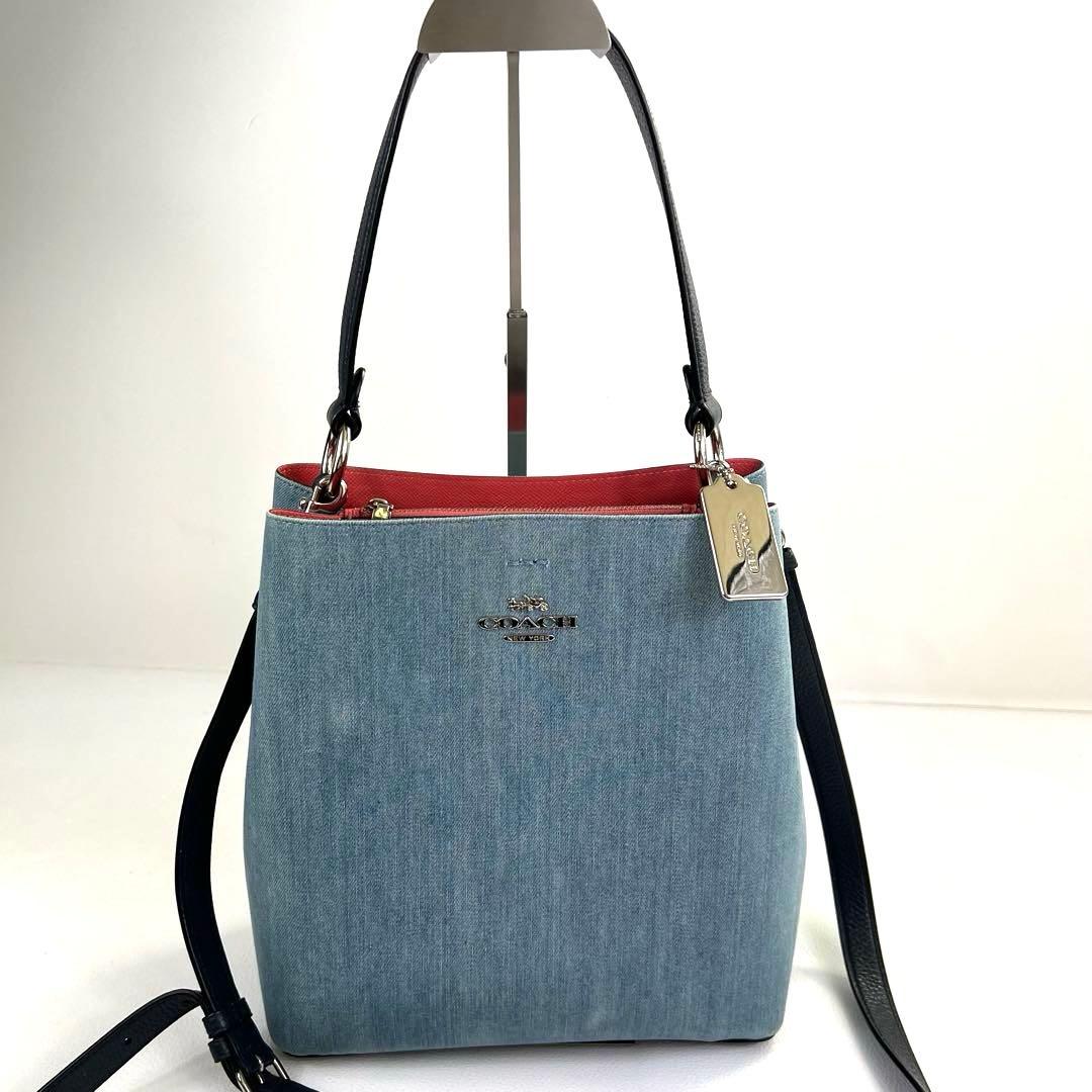 【2way✨デニム】COACH モリーバケット ショルダーバッグ レザー ブルー