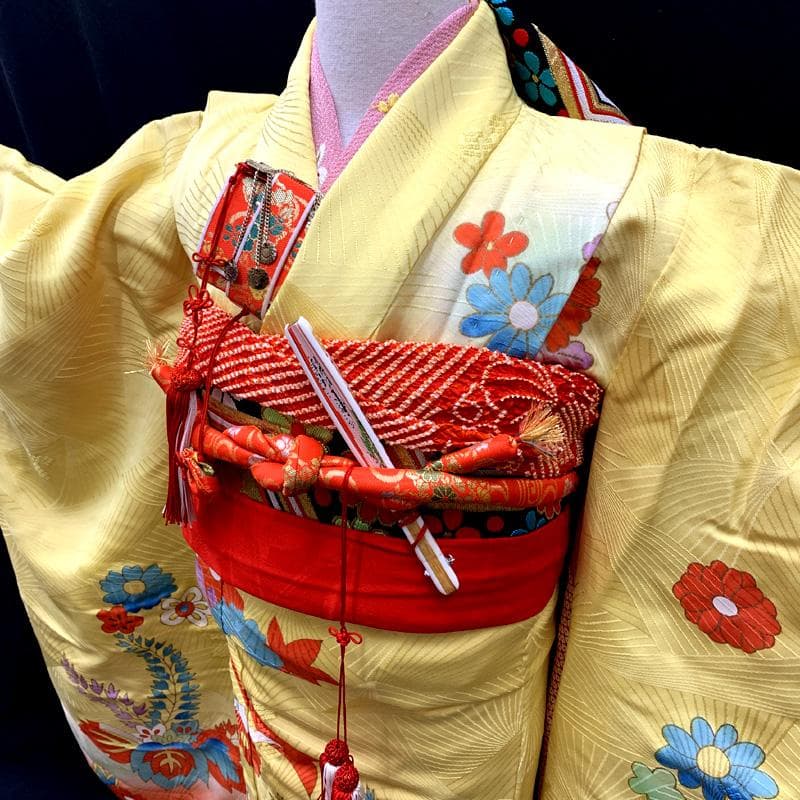 501ag30□七五三 七歳 女児 着物&袋帯&長襦袢 束ね熨斗 桐□状態良好