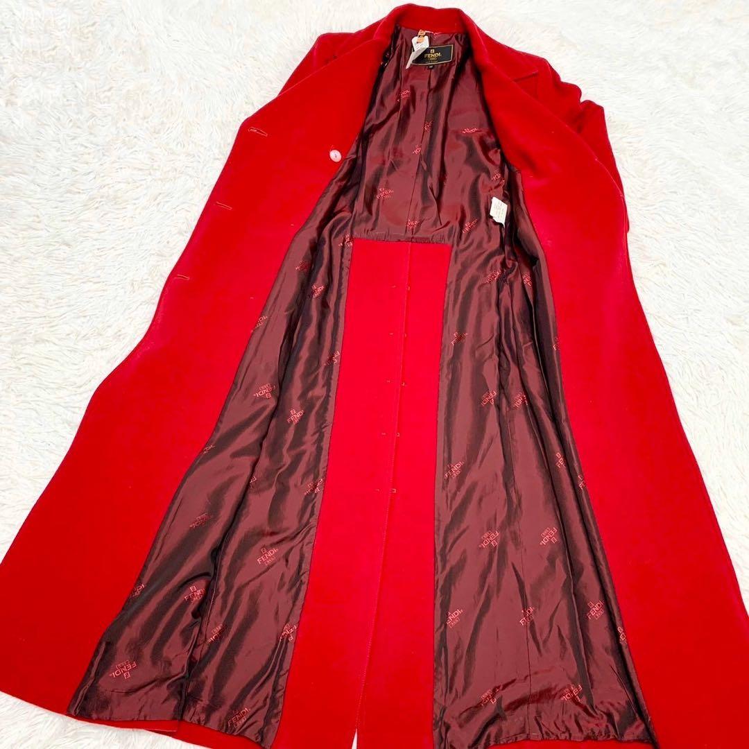未使用級 フェンディ チェスターコート ロング 赤 ダブルブレスト 40 Ｌ相当