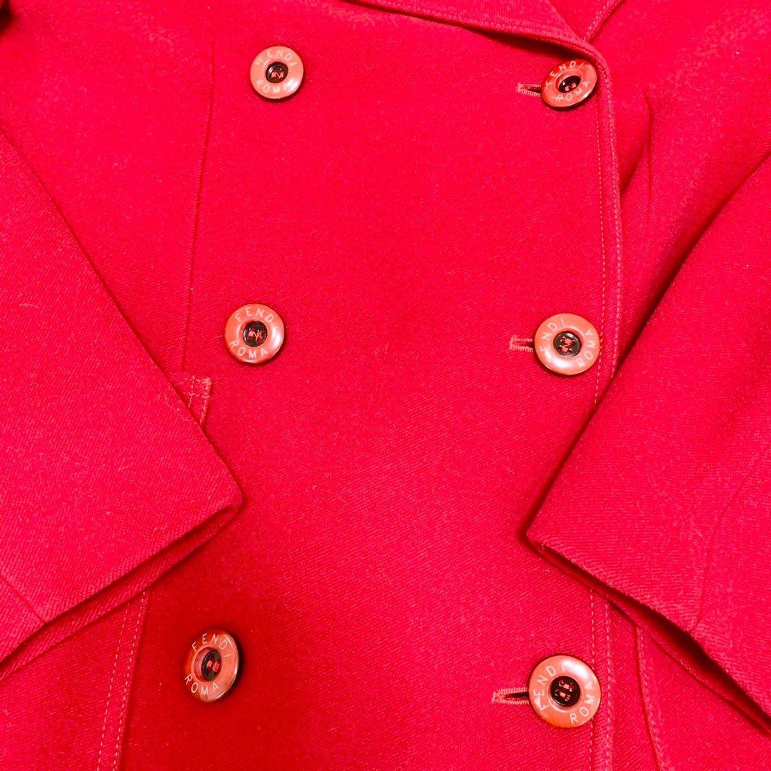 未使用級 フェンディ チェスターコート ロング 赤 ダブルブレスト 40 Ｌ相当