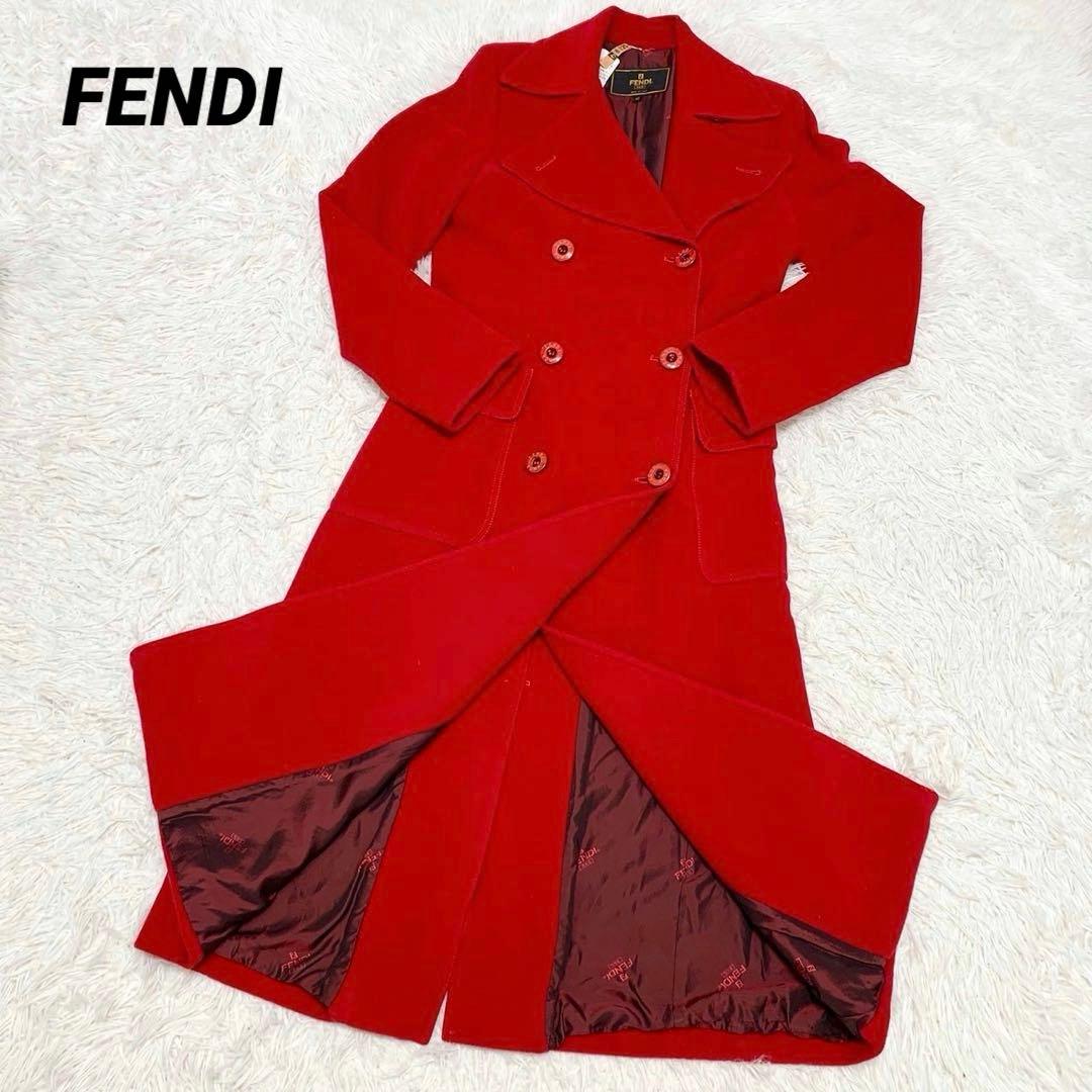 未使用級 フェンディ チェスターコート ロング 赤 ダブルブレスト 40 Ｌ相当